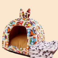 KAKA(TM) Pets Cute Warm Soft Canvas Fold Bed Dogs Cats Sleeping House Owl Pattern Thick Mat L N10