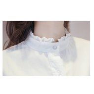 KAKA(TM) Girl Women Spring Autumn Long Sleeve Blouses Flower Collar White Shirt XL N2