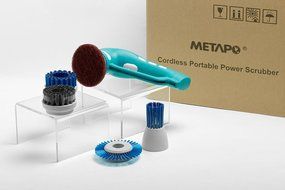 Metapo Power Scrubber PS200 with 2 Rechargeable Batteries, 4 Brushes and 1 Scouring Pad. Great for Bathroom, Shower... N7