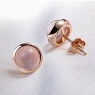 New Womens 925 Sterling Silver Pink Crystal Rose Quartz Round Ear Stud Earrings N4