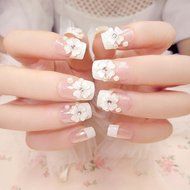 Spritech(TM) 24 Pre Design Elegant Flower Bling Rhinestone Fake Nail Piece for Bride Salon Laday Daily Use N16