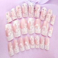 Spritech(TM) 24 Pre Design Elegant Flower Bling Rhinestone Fake Nail Piece for Bride Salon Laday Daily Use N17