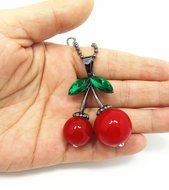 QTMY Cherry bead Choker Necklace long Multilayer Chains Bohemian Jewelry with Pendant for teen girls N7