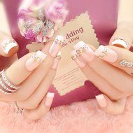 Spritech(TM) 24 Pre Design Elegant Flower Bling Rhinestone Fake Nail Piece for Bride Salon Laday Daily Use N19