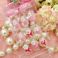 Spritech(TM) 24 Pre Design Elegant Flower Bling Rhinestone Fake Nail Piece for Bride Salon Laday Daily Use N21