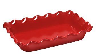 Emile Henry Burgundy Ruffled Rectangular Baker 10 X 14