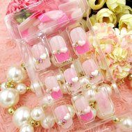 Spritech(TM) 24 Pre Design Elegant Flower Bling Rhinestone Fake Nail Piece for Bride Salon Laday Daily Use N22