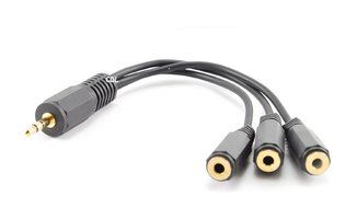 9 Inch 3.5mm (1/8") Male to 3x Female Stereo Splitter Audio Cable, Gold-Plated