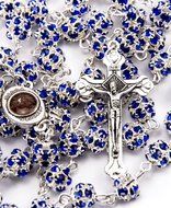 Blue Zircon Crystals Beads Rosary Catholic Necklace Holy Soil Medal &amp; Crucifix N2