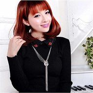 Silver Fashion Women's Gold Silver Plated Circle Crystal Pendant Long Tassle Necklace N3