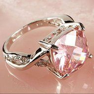 Luxury Pink &amp; White Gemstone Fashion Jewelry Women Gift Silver Ring Size 6 7 8 (6) N2