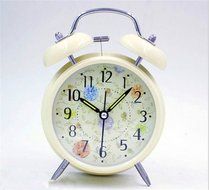 Surborder Shop Creative Twin Bell Analog Alarm Clock Battery Operated - Loud Alarm Clock 4&quot; Beige N3