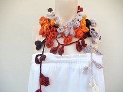 Autumn Leaves Scarf-Multicolor Lariat Scarf-Handmade Scarf -Crochet Scarf-Autumn Scarf-Vegan Scarf