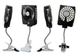 Topwell Mini Square Rechargeable Clip Base Fan with LED Light, Battery and USB Cable, Black N19