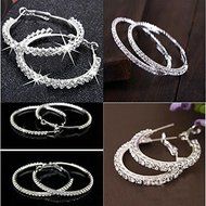 New Women Silver Plated Diamante Crystal Rhinestone Hoop Round Earring Jewelry