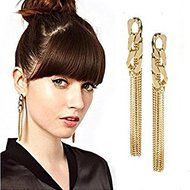2Pc Elegant Women Gold Tone Tassel Pendant Ear Stud Long Drop Dangle Earrings N2