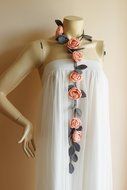 Salmon and Grey Crochet Necklace-Salmon and Grey Lariat Necklace-Rose Lariat Scarf-Rose Necklace N4