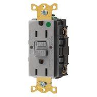 Hubbell GFRST82GY Gfci Receptacle, 15 Amps, Nema Configuration: 5-15R, Decorator, Self-Testing: YES, Gray