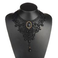 Black Retro Crystal Beads Choker Boho Lace Gothic Punk Collar Necklace Pendant N3