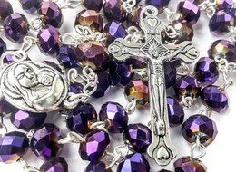 Unique Deep Purple Beads Rosary Catholic Necklace Holy Soil &amp; Crucifix Jerusalem N2