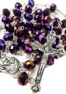 Unique Deep Purple Beads Rosary Catholic Necklace Holy Soil &amp; Crucifix Jerusalem N3
