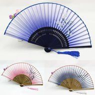 Weixinbuy Chinese Hand Held Fan Silk Flower Bamboo Folding Pocket Fan Wedding Party(Random Color) N2