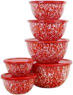 Calypso Basics Marble 12 Piece Enamel Bowl Set, Orange N2