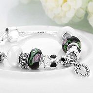 New Women Charm 925 Sterling Silver Plated Crystal Cuff Bangle Bracelet Jewelry
