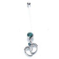 Blue Ptfe Maternity Belly Bar Piercing Ring Crystal Pregnancy Navel Ring Tiny Feet