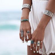 Yaheeda Women Finger Ring Accessories,9 Pcs Bohemia Style Retro Carved Nail Ring Set N6