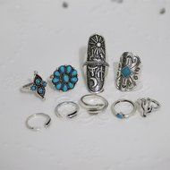 Yaheeda Women Finger Ring Accessories,9 Pcs Bohemia Style Retro Carved Nail Ring Set N7