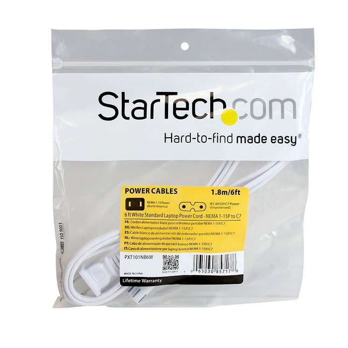 StarTech.com PXT101NB6W 6-Feet White Standard Laptop Power Cord N2