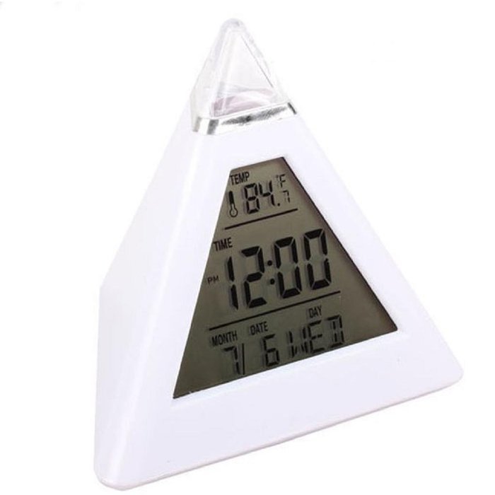 Anywa New Fashion Pyramid Temperature 7 Colors LED Change Backlight LED Alarm Clock N3