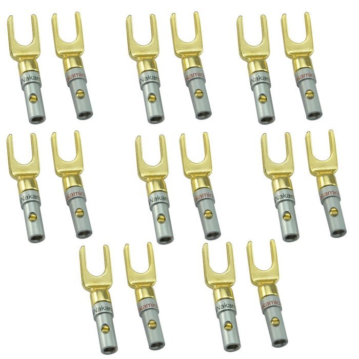 UCEC Y Plug 45 Degree Spade Connector for Speaker Wire DIY - Pack of 16 (8 Black,8 Red) N3