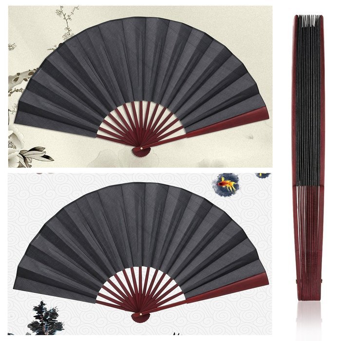 Tinksky Men Folding Bamboo Blank Hand Fan Wedding Party Gift (Black) N2
