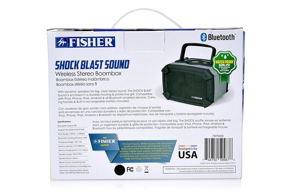 Fisher Waterproof Wireless Stereo Boombox, Bluetooth Enabled, Built-In Microphone, Shockproof and Dustproof Ultra-Portable... N9