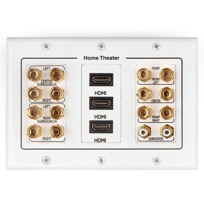 TNP Home Theater Wall Plate - 3-Gang 7.2 Surround Sound Distribution w/ Premium Gold Plated Copper Banana Binding... N5