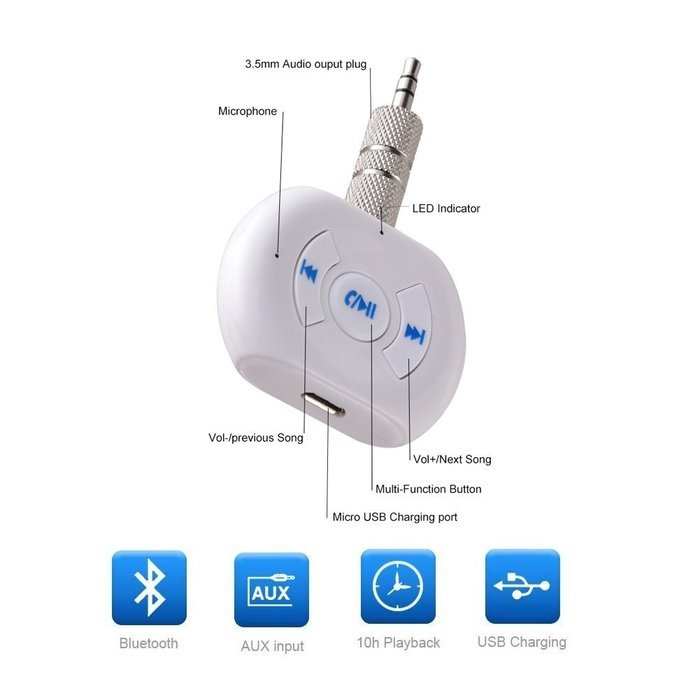 Mini Bluetooth 4.0 Hands-Free Car Kit With the battery Receiver 3.5 mm Stereo Output Wireless Adapter for Home... N5