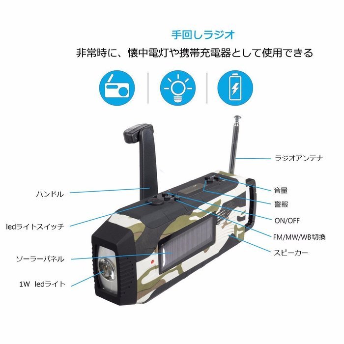 OUTERDO Dynamo Emergency Survival Solar Hand Crank Self Powered AM/FM/NOAA Weather Radio, LED Flashlight,Phone... N47