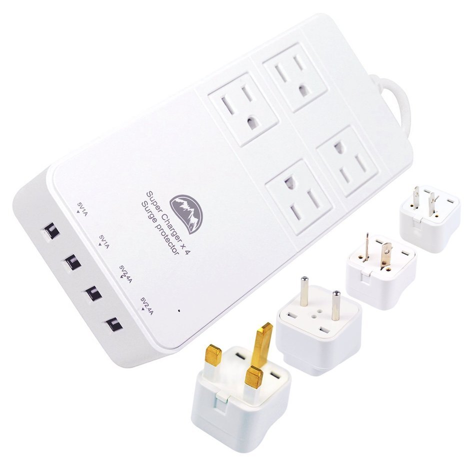 All Power Chargers Travel Charging Station - 4 International Travel Adapters - Surge Protector - Power strip with... N3