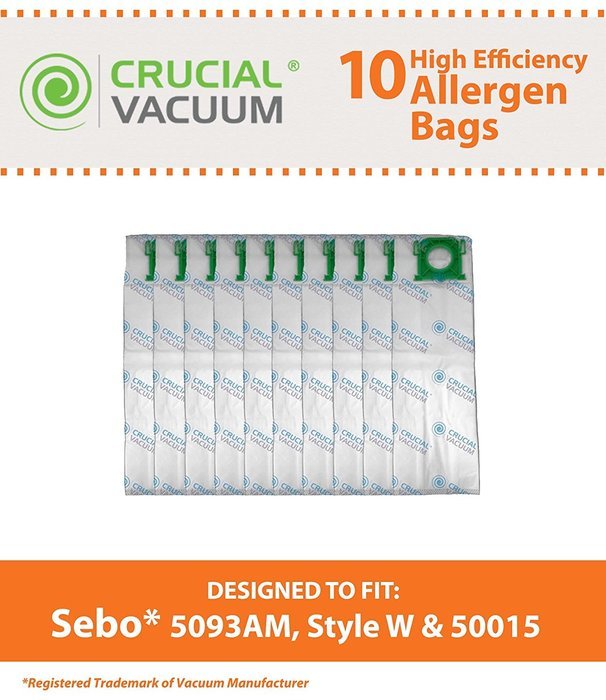 10 Sebo Ultra Allergen HEPA Style Cloth Upright Vacuum Bags Windsor Sensor, Fits Models Sebo X1, X2, X4, X4 Extra...