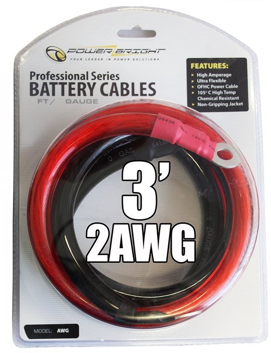 Power Bright 2-AWG3 2 AWG Gauge 3-Foot Professional Series Inverter Cables 2000-2500 watt