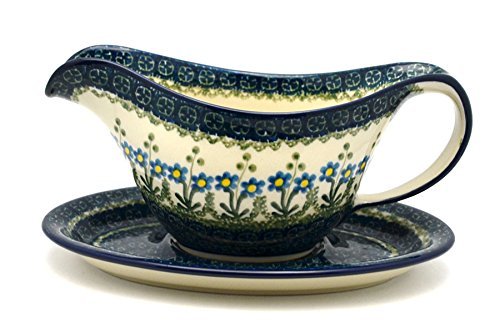 Polish Pottery Gravy Boat - Blue Spring Daisy