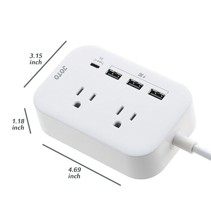 JOTO 2 Outlet Surge Protector Power Strip with USB Smart Charger (4 Port,5V 7.4A),with Type C Charging Port, 6.6ft... N11