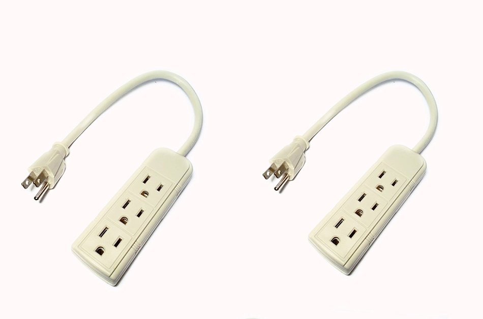 JFullerton Bundle 2 Sets Of 120 Volt 1 ft Grounded Power Cord w/ 3 Outlet Power Strip
