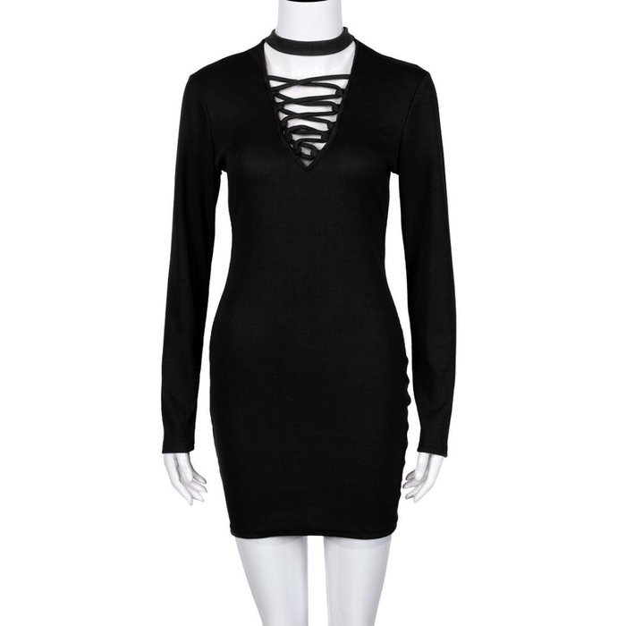 Women Dress,Haoricu Feminine Fashion Bandage Sexy Long Sleeve Dress Casual Straight Dress N12