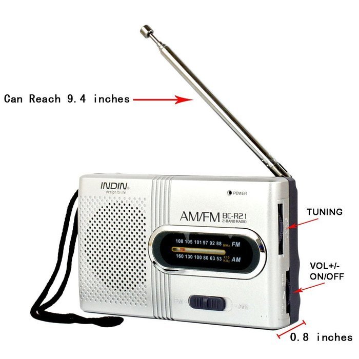 STree Mini Portable Pocket AM FM Radio Built-in Speaker with Telescopic Antenna, Silver N7
