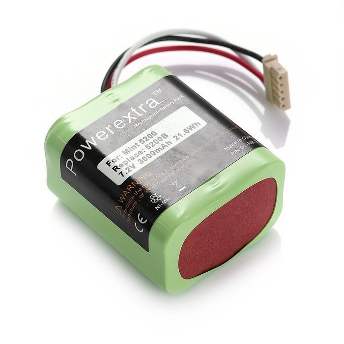 Powerextra 2 Pack 7.2V 3000mAh Ni-MH iRobot Mint 5200 Vacuum Cleaner Replacement Battery For iRobot Mint 5200B N6
