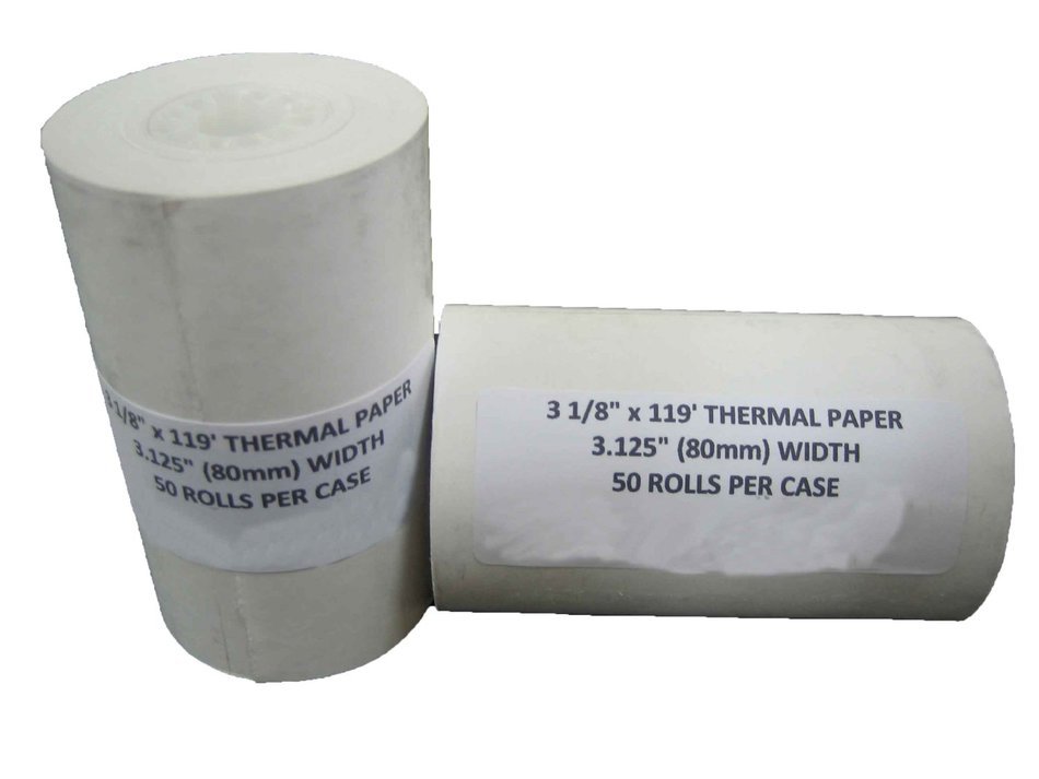 3 1/8" x 119' Thermal Paper (50 Rolls), Works for First Data FD300 Printer, Fujitsu Team POS DT50, Hypercom T77...