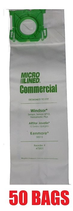 50 Sebo, Windsor Sensor Micro-Lined Commercial Upright Vacuum Bags, Fits 5093AM, 5300. 50 Pack.